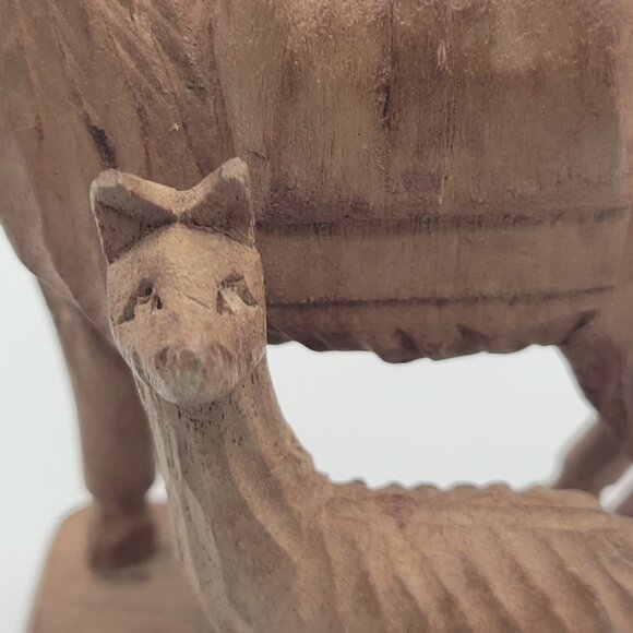 Llama, Llama Animal Hand Carved Wood Figurine Mom & Baby Brown Color Folk Art - Picture 3 of 9